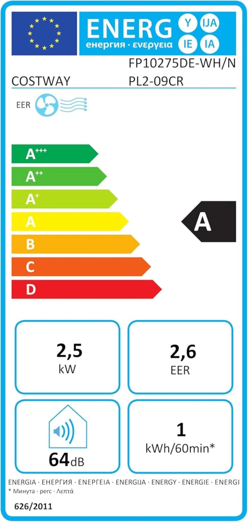 Condizionatore Portatile, 9000 BTU/2,5kW, 4 in 1 Con Raffreddamento, Ventola, Deumidificazione e Modalità Notturna, 24H Timer, Refrigerante R290 (9000BTU|20㎡+)