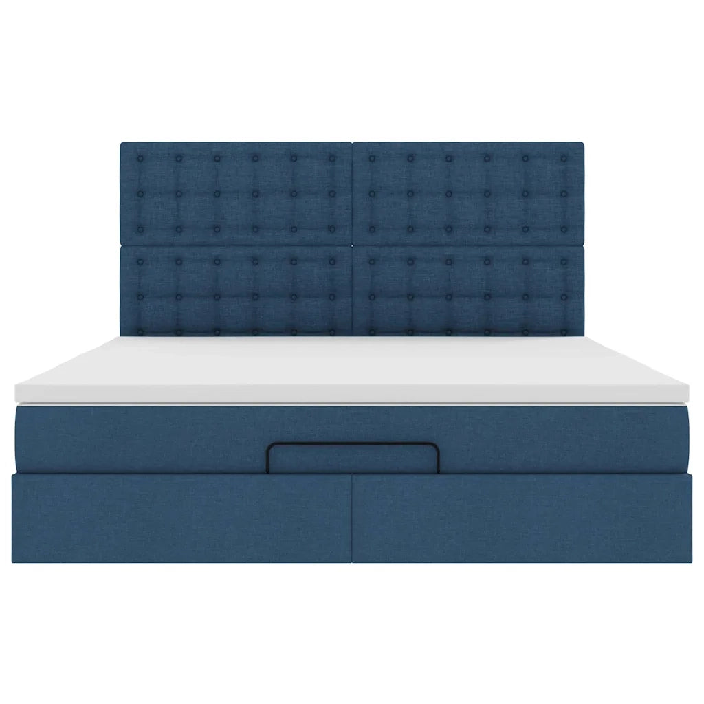 Struttura Letto Pouf con Materasso Blu 180x200cm in Tessuto 3314196