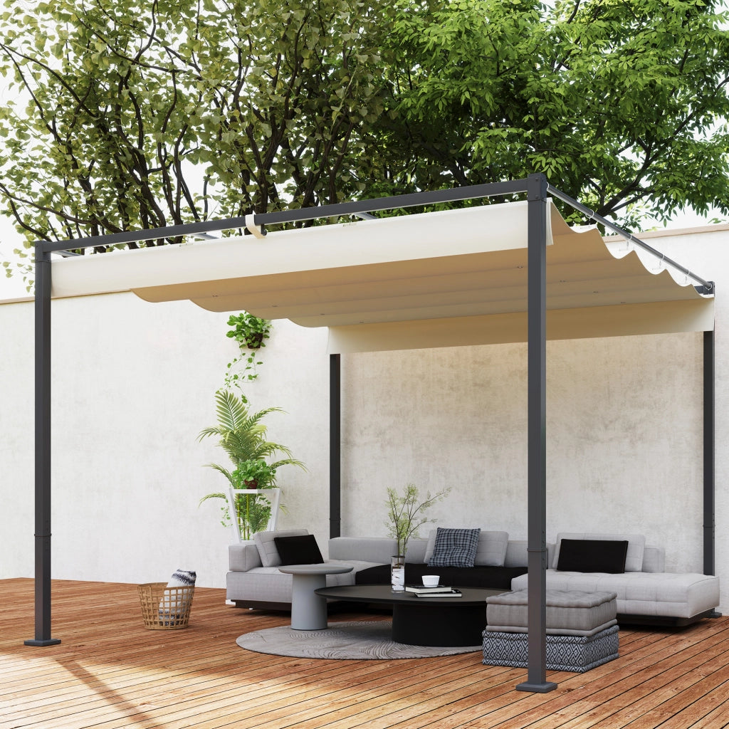 Pergola da giardino con tetto retrattile 3x3m ¨C zephmum ¨C beige UPF30+