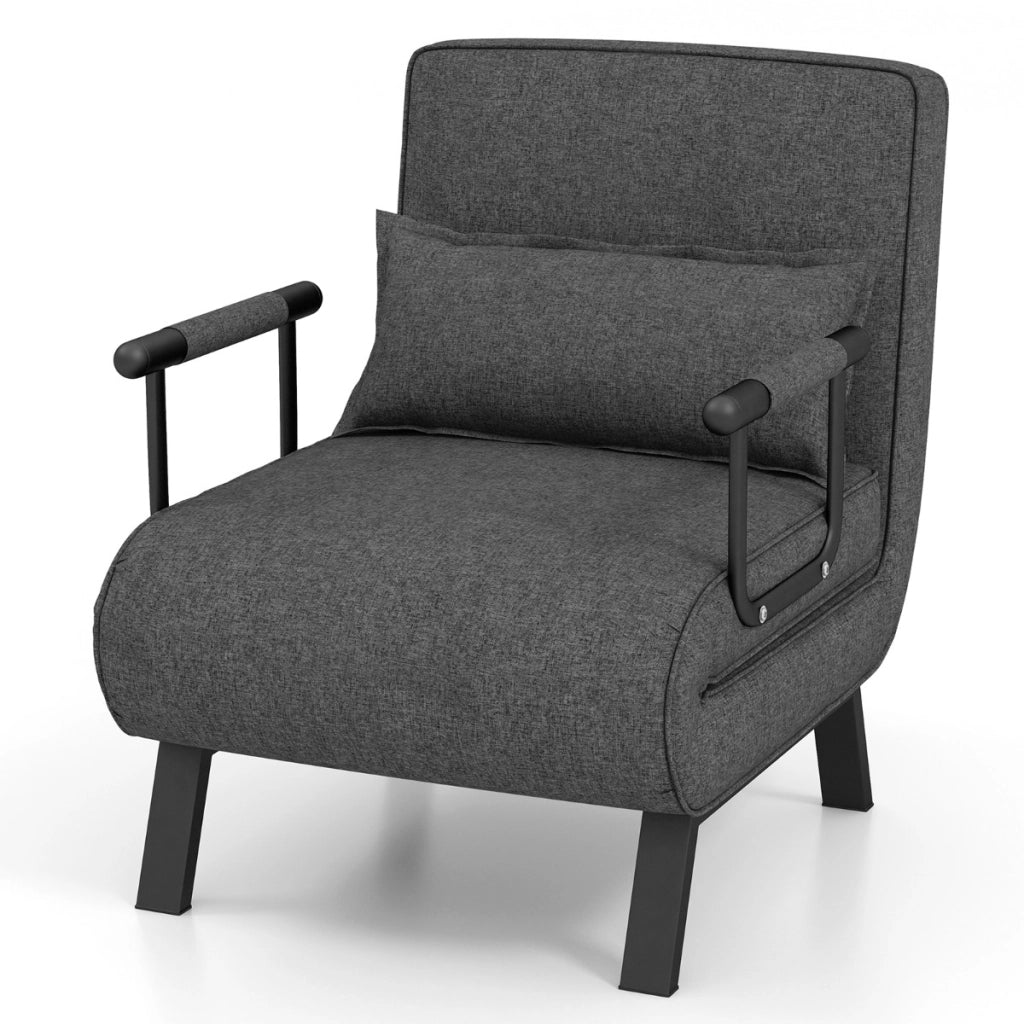 Divano letto trasformabile con schienale regolabile in 6 posizioni cuscino rimovibile-Sofa chaise lounge Grigio scuro