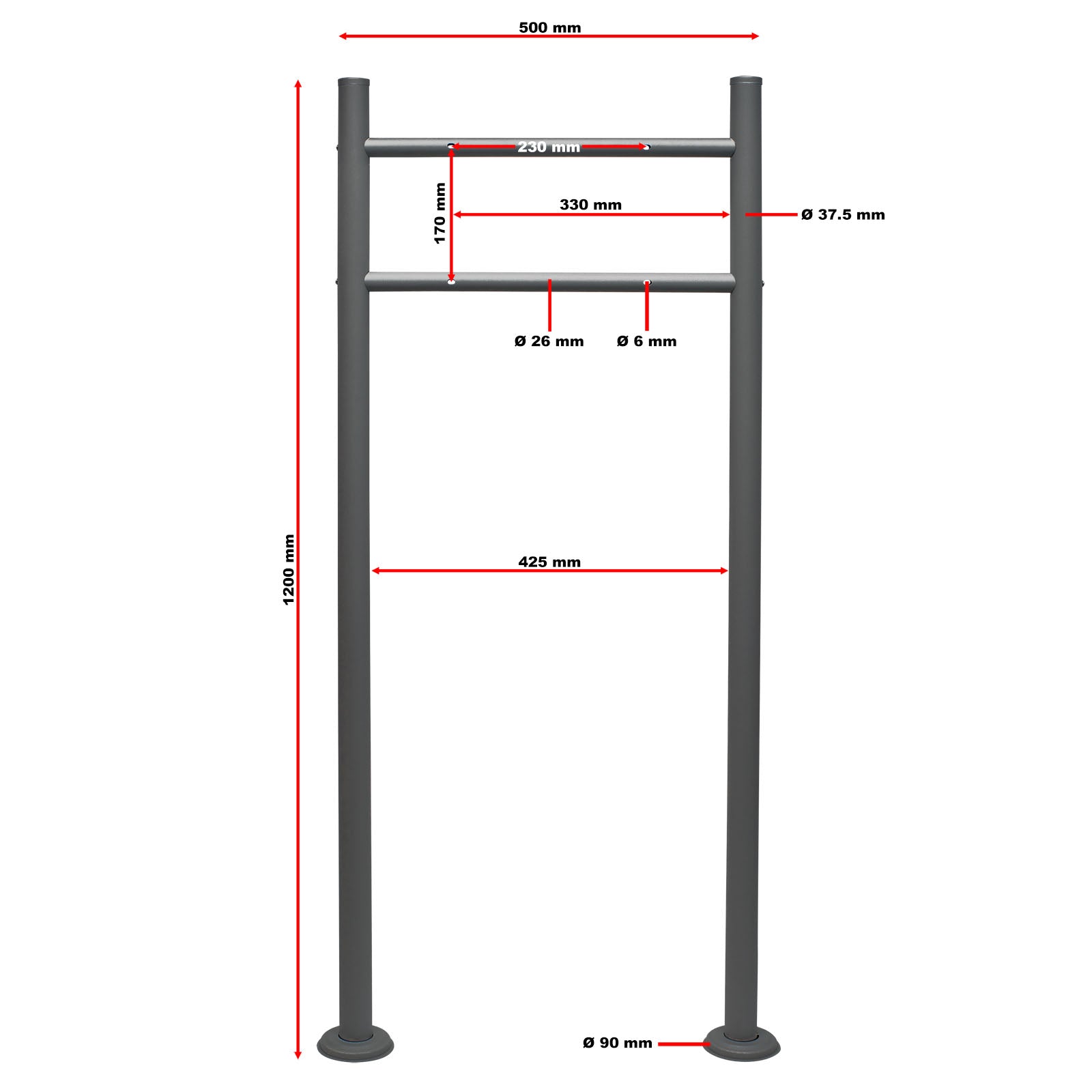 Telaio di supporto per cassetta postale singola autoportante, verniciato a polvere antracite
