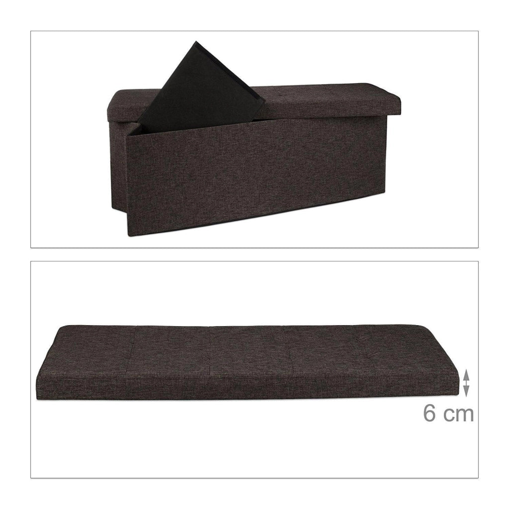 Panca portaoggetti in lino con coperchio marrone 114 cm 3013009