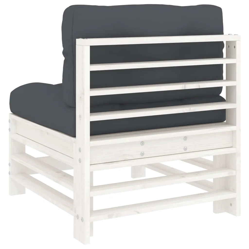 Divano Centrale con Cuscini-Sofa Modulare-Divanetto in Legno Massello di Pino Bianco 650888