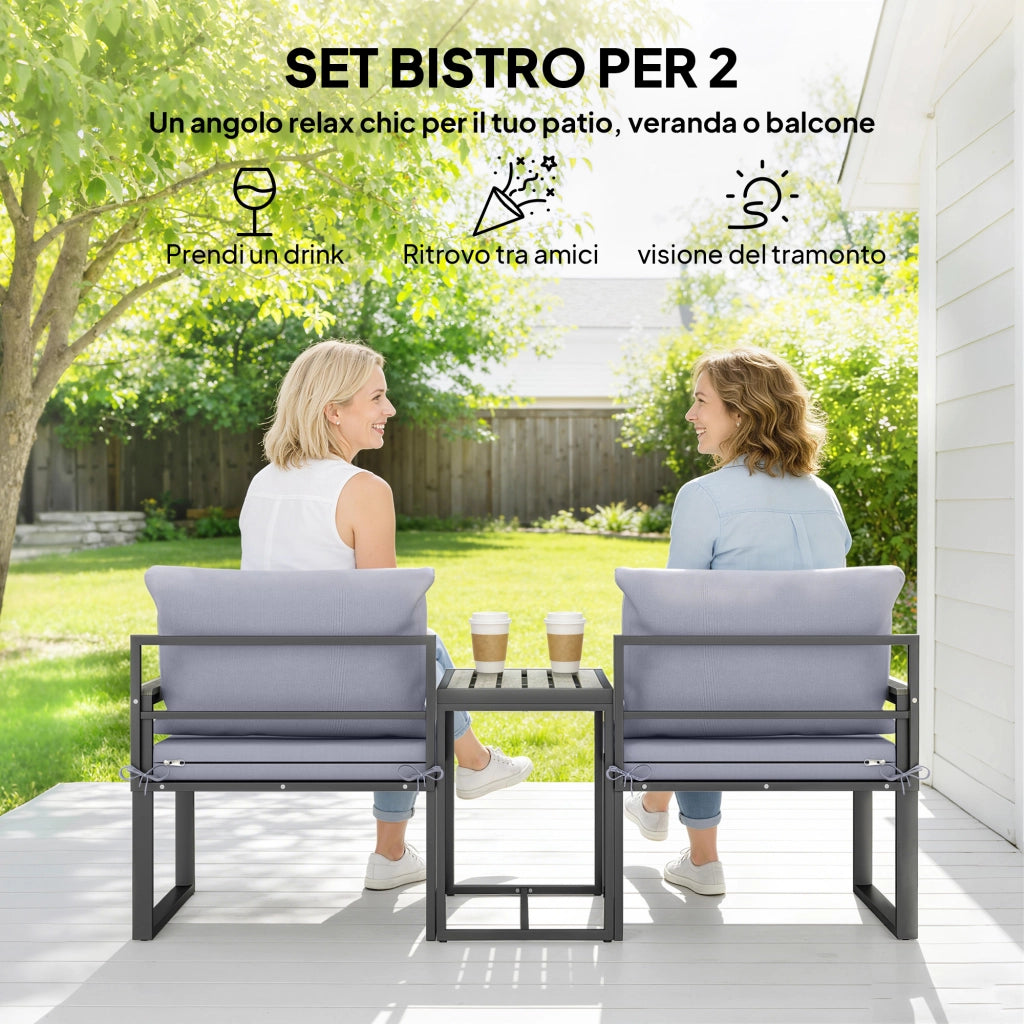 Set da Giardino 3 Pezzi con Tavolo e 2 Sedie ¨C zephmum ¨C Grigio
