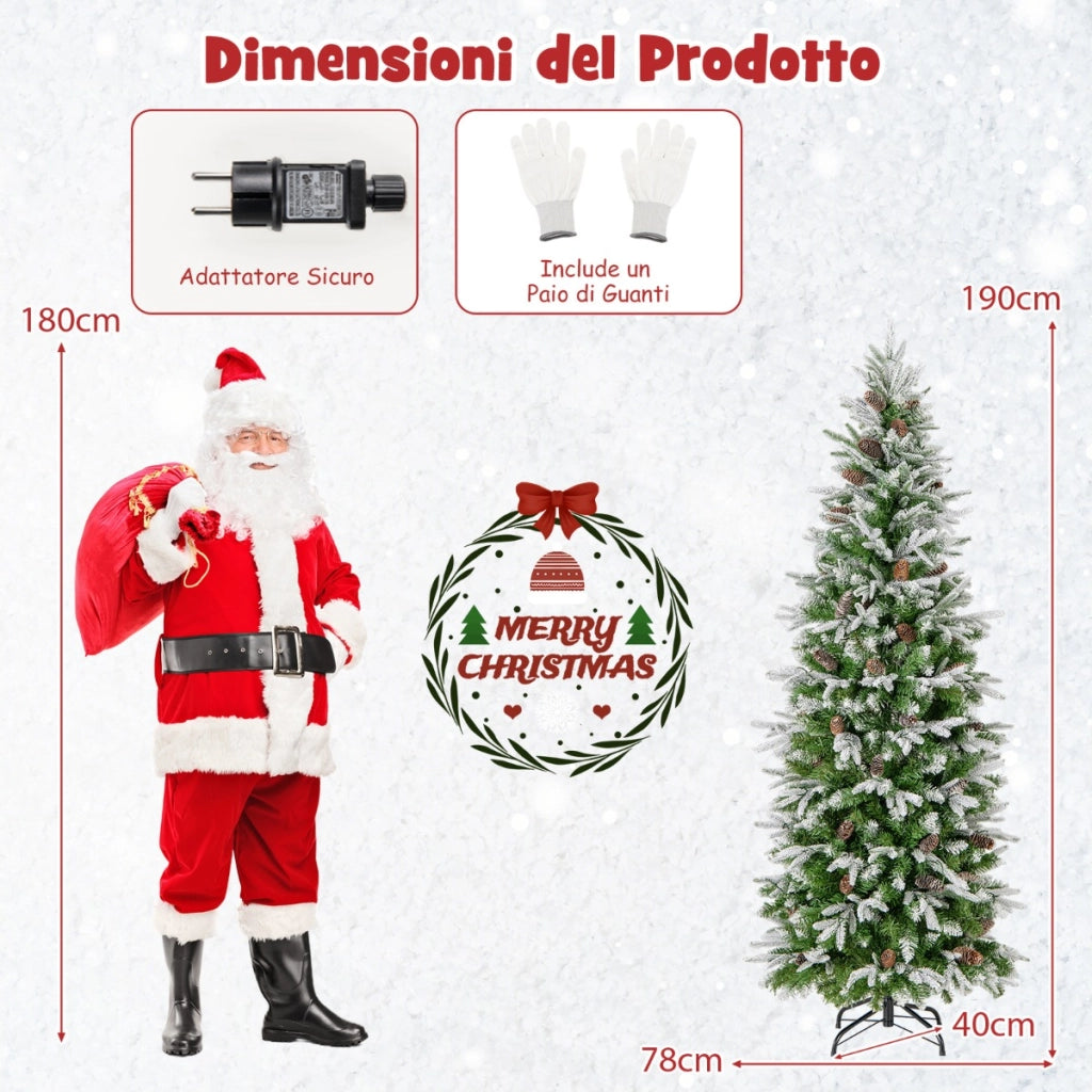 Albero di Natale foderato di neve con rami articolati e 671 punte, Albero di Natale artificiale pre-luminoso 190cm-Alberi di Natale
