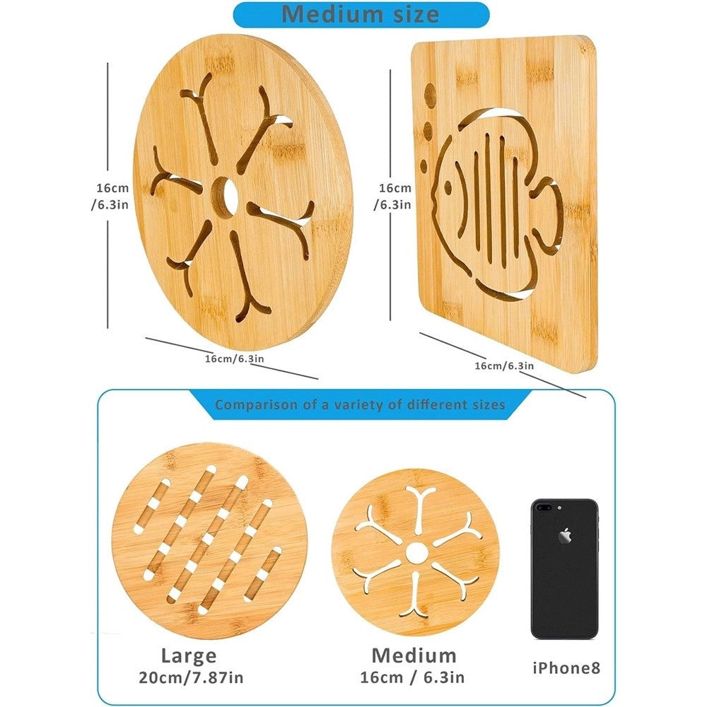 Trade Shop - Set 5pz Sottopentola In Bambu Naturale Antiscivolo Per Cucina Pentole Padelle 16cm -