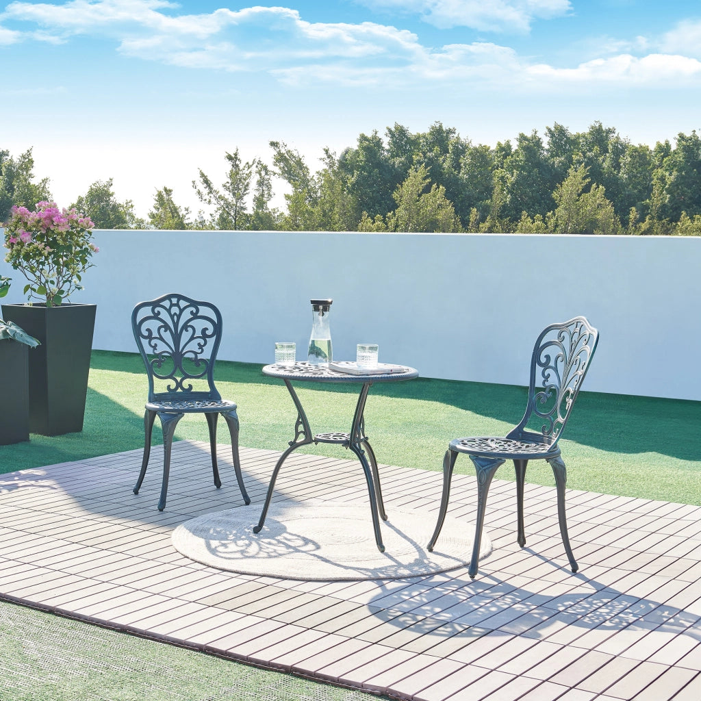 Set da Bistrot Lupsam Tavolo Rotondo e 2 Sedie in Alluminio - Grigio Scuro con Patina Verde casa.pro