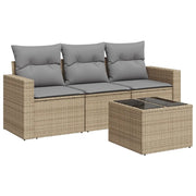 Set Divano da Giardino 4 pz | Set Salotto da Giardino con Cuscini Beige in Polyrattan