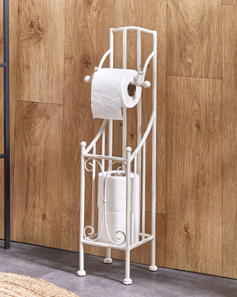 Porta rotoli di carta igienica in metallo 68 cm bianco in stile vintage retrò