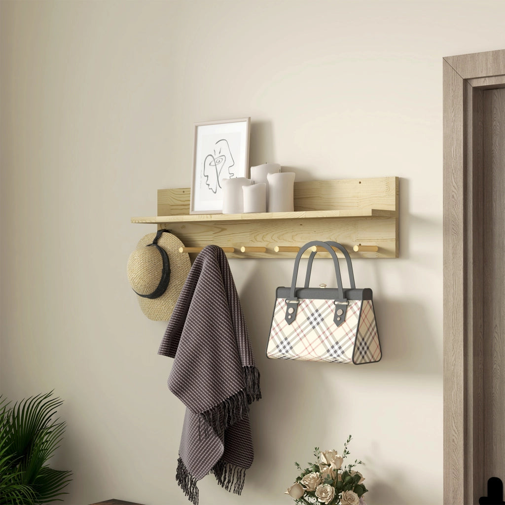 Appendiabiti da Parete con Mensola in Legno ¨C zephmum ¨C Bianco 80x12x20 cm