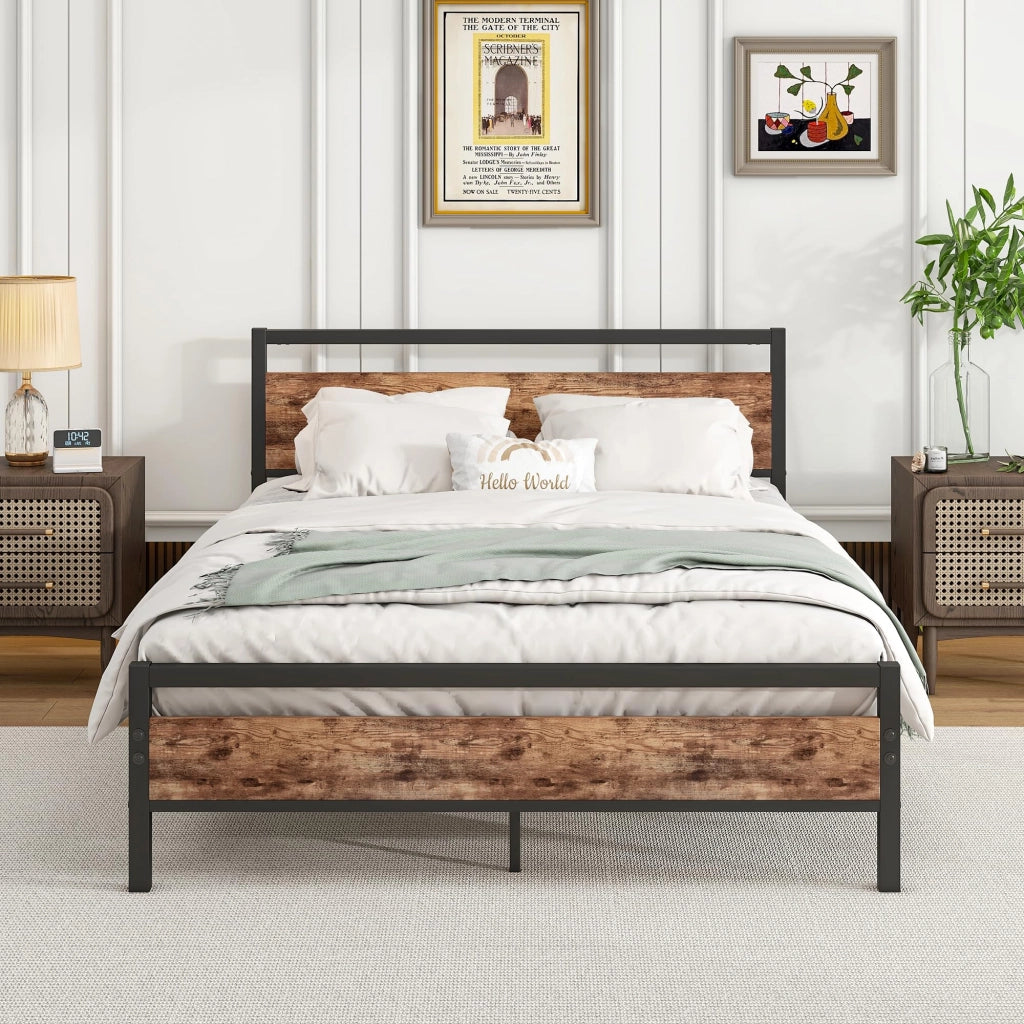 LETTO 140x200 cm in MDF e metallo, colore marrone antico