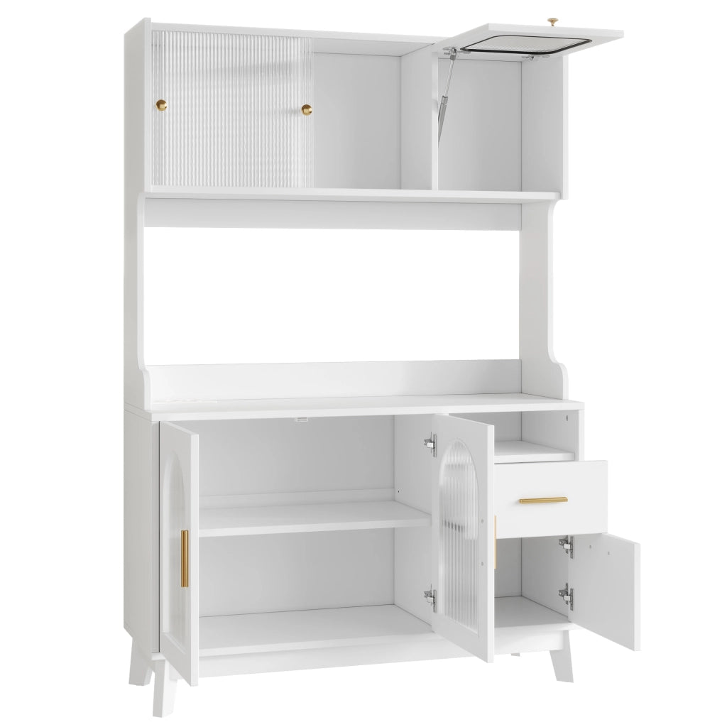 Credenza alta da sala da pranzo 120×40×178 cm, con ampio spazio contenitivo, prese integrate e porte USB, bianco