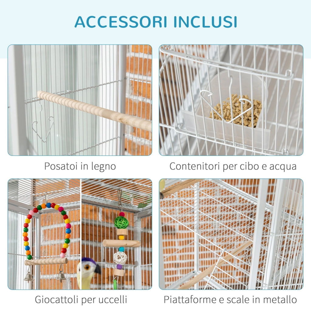 Gabbia per Uccelli in Acciaio e Plastica ¨C Zephmum ¨C Bianco 83x53x180 cm