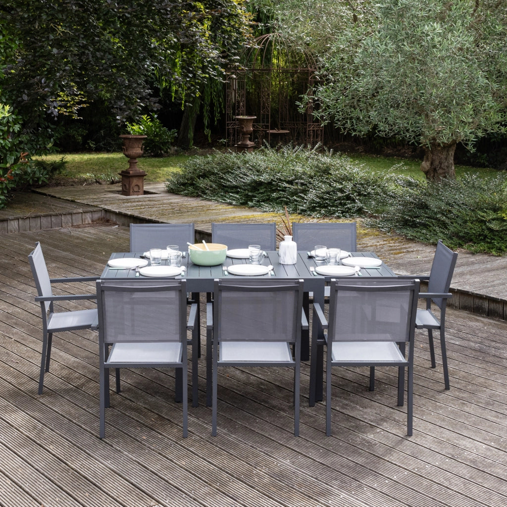 VENEZIASet di mobili da giardino allungabili 90/180 in textilene grigio 8 posti - alluminio antracite