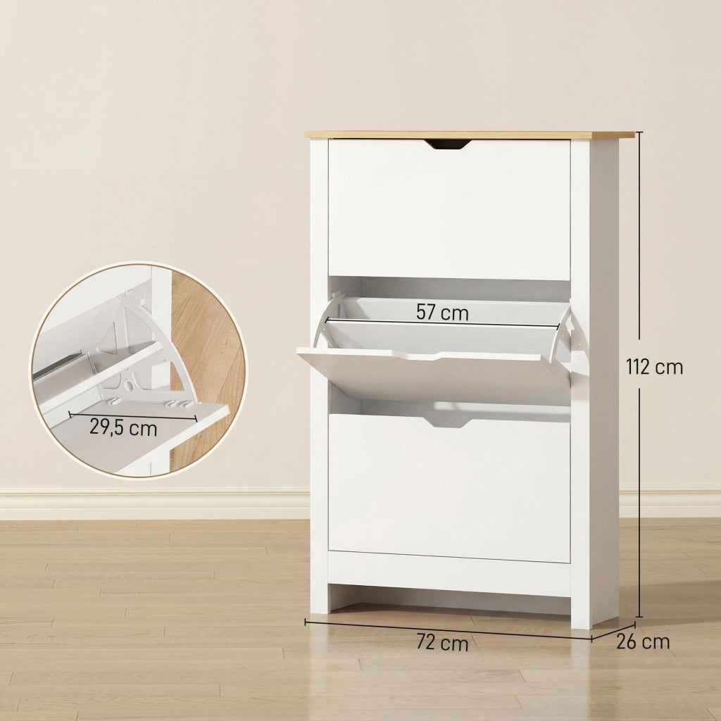 Armadio per Scarpe con 3 Ante e 2 Ripiani ¨C Zephmum ¨C Bianco Rovere 90x51x180