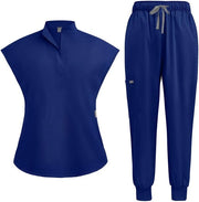 Kit di Scrub Medici Indipendente - Colletto Alzato - Maglietta Stretch con 2 Tasche - Pantaloncino Yoga Adattabile - Resistente alle Crepe - Idrorepellente - Abbigliamento da Allenamento