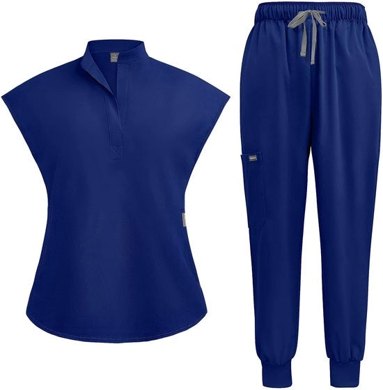 Kit di Scrub Medici Indipendente - Colletto Alzato - Maglietta Stretch con 2 Tasche - Pantaloncino Yoga Adattabile - Resistente alle Crepe - Idrorepellente - Abbigliamento da Allenamento