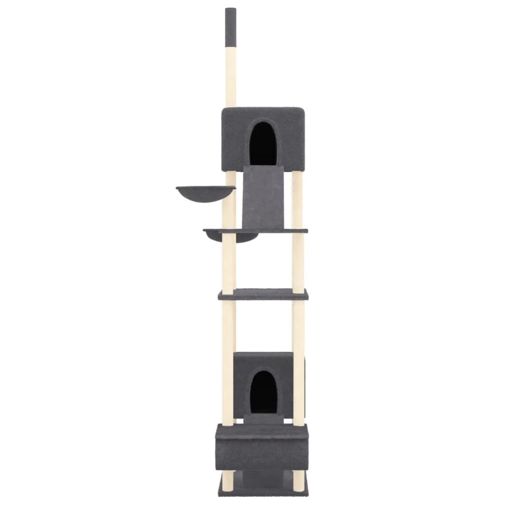 Tiragraffi per gatti mobile torre da arrampicata giocattolo tiragraffi piattaforma da arrampicata dal pavimento al soffitto scuro 277-303 cm grigio 02_0022762