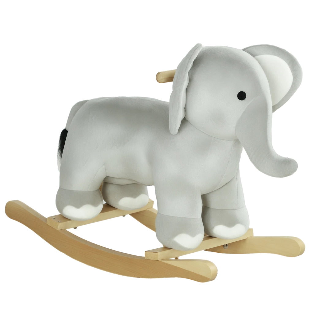 Cavallo a Dondolo per Bambini 2-4 Anni a Forma di Elefante con Suoni e Rivestimento Morbido, Grigio