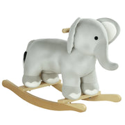Cavallo a Dondolo per Bambini 2-4 Anni a Forma di Elefante con Suoni e Rivestimento Morbido, Grigio