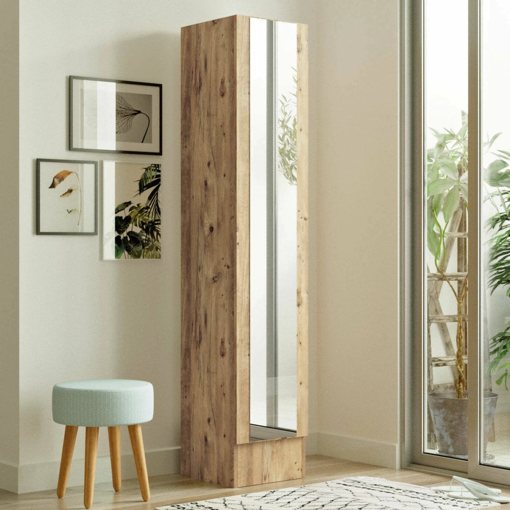 Jacques, Mobile da Ingresso Specchio Incluso, 36x36x180h cm Marrone Quercia
