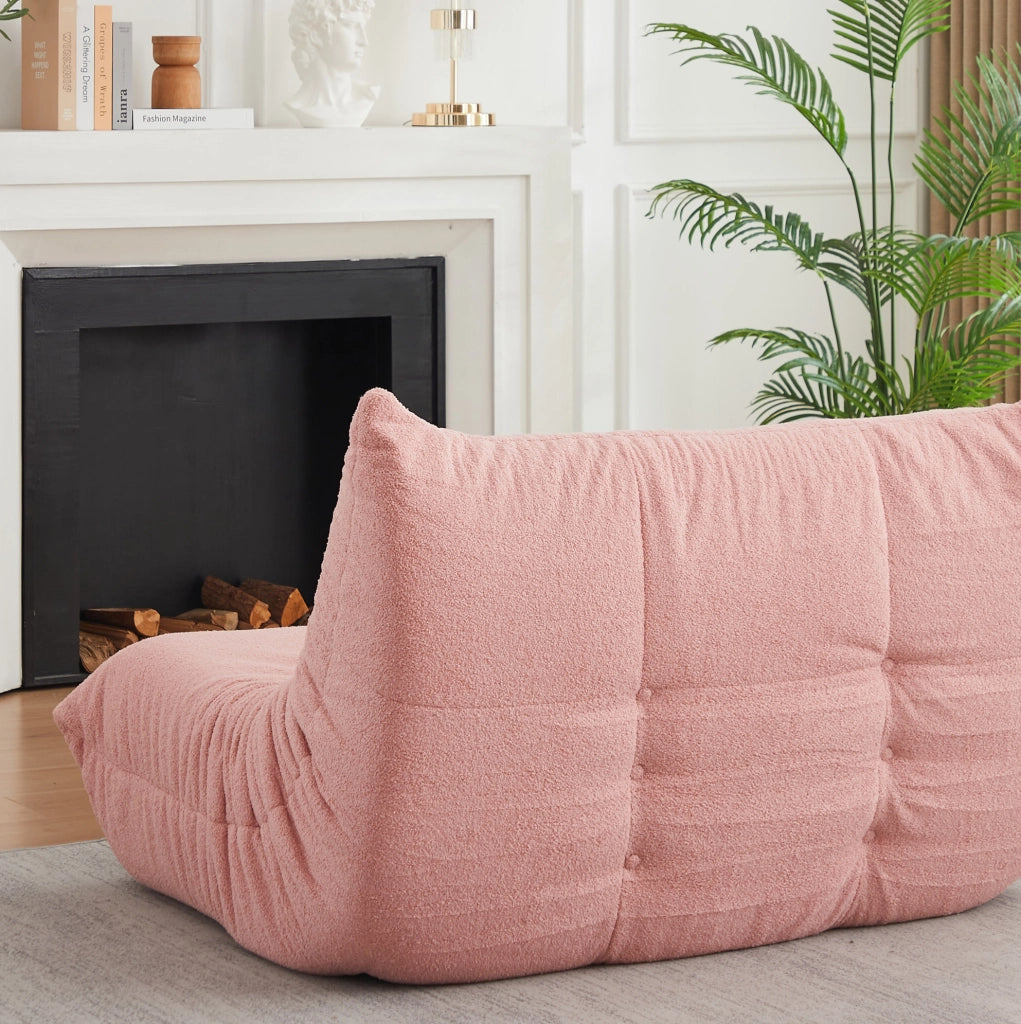 Poltrona lounge a pavimento in ciniglia teddy rosa