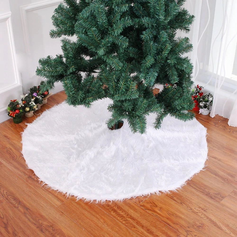 Trade Shop - Tappeto Gonna Copertura Base Albero Di Natale 120 Cm Peluche Bianco Effetto Neve -