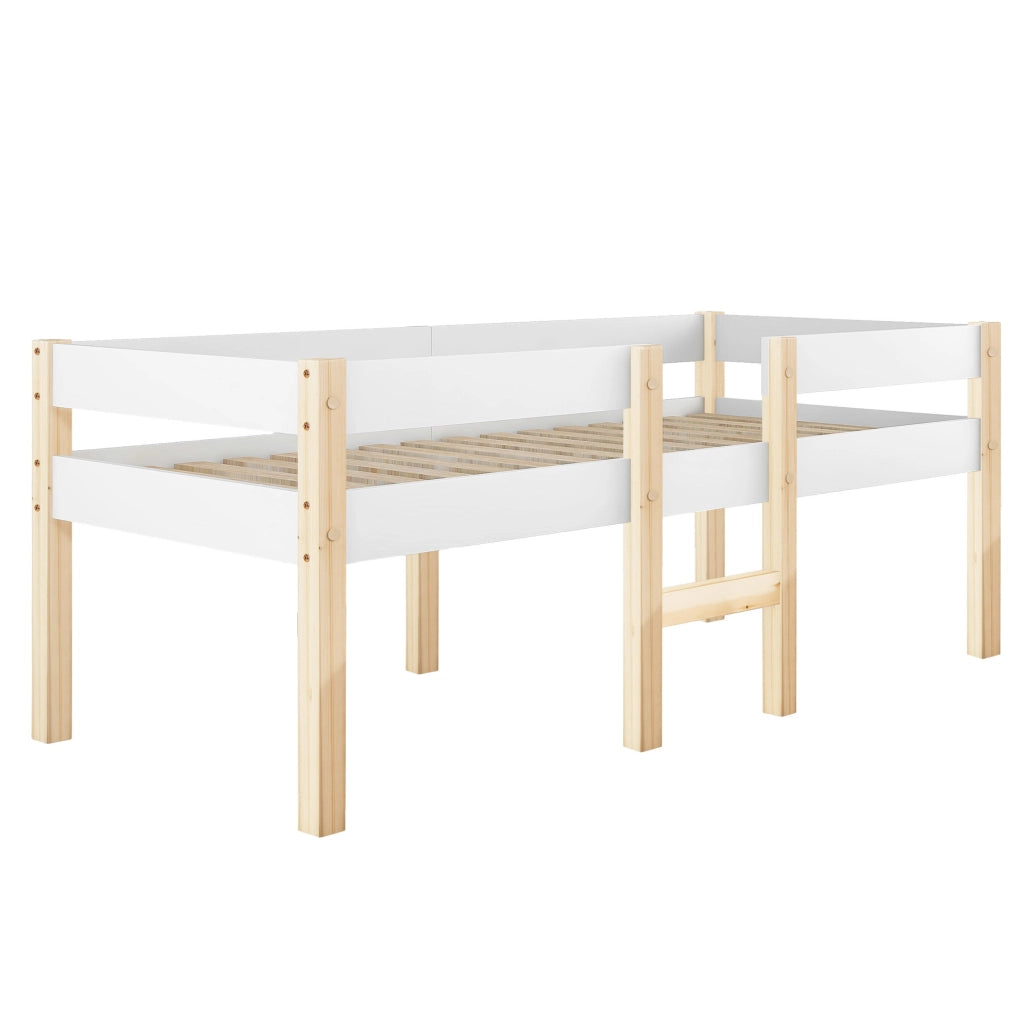 Letto semi-alto per bambini 90x200 cm in legno massello di pino e MDF; bianco