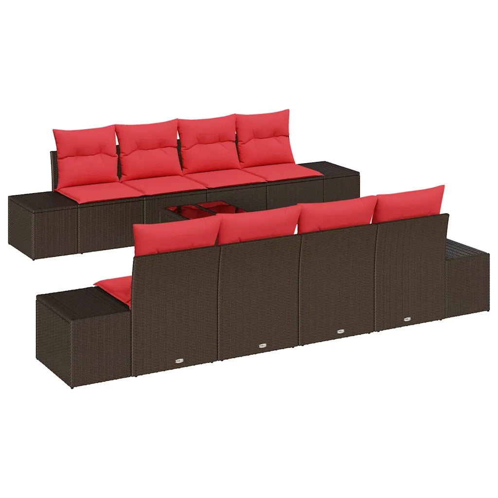Set Divano da Giardino con cuscino 9 pcs Marrone polyrattan 3346994