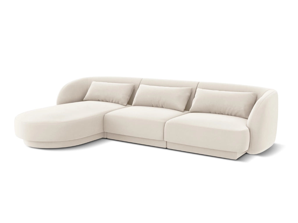 Cosmopolitan Design - Divano angolare sinistro "Tulum" 4 posti in velluto beige chiaro 