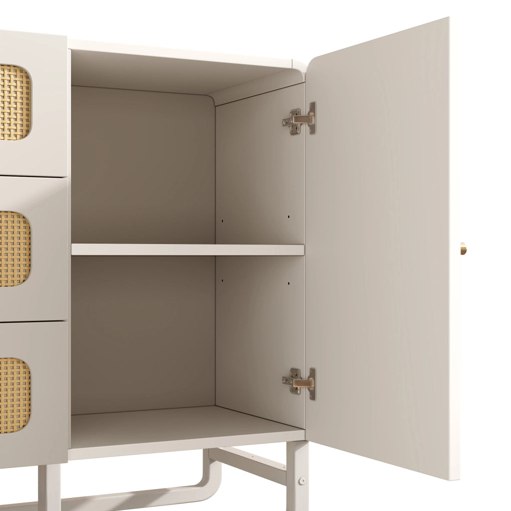 Credenza con 3 cassetti e anta con ripiani regolabili in MDF e metallo bianco 120 × 40 × 85 cm