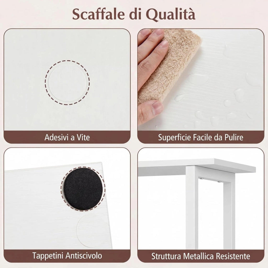Libreria a 5 Livelli in Legno, Scaffale Espositore Geometrico con Struttura in Metallo, Mobile Portaoggetti Salvaspazio per Camera da Letto Soggiorno Ufficio, 38x23x147 cm (Bianco)