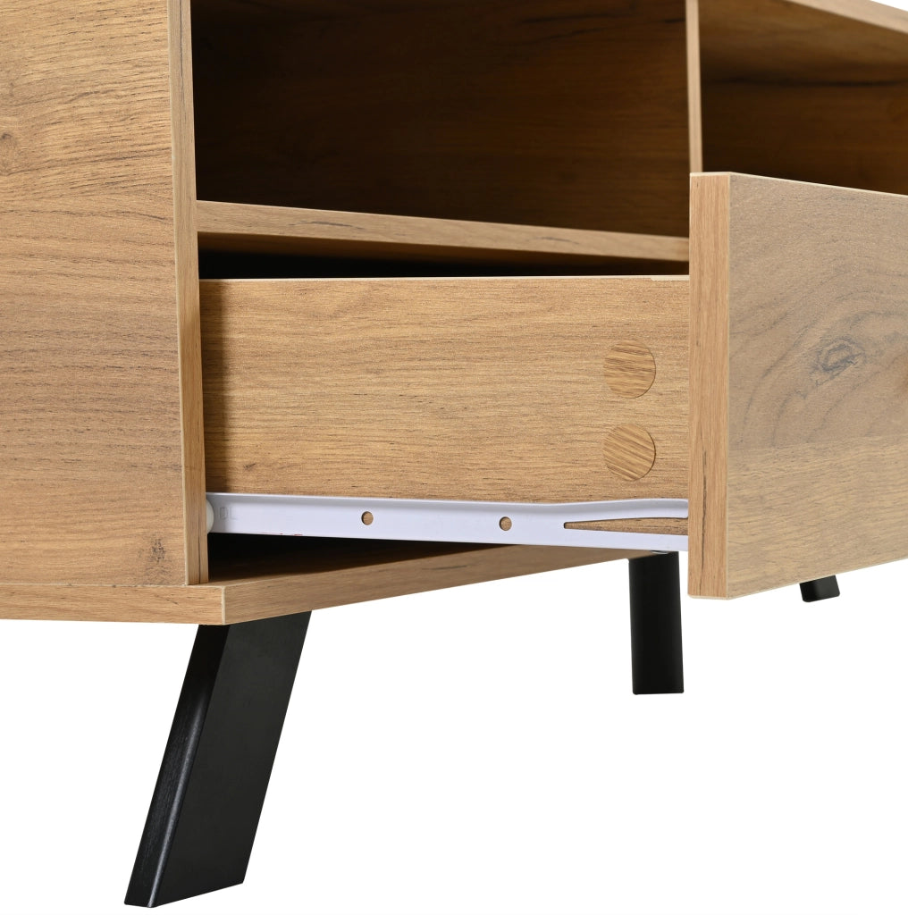 Mobile TV 150 cm con 2 cassetti e vano chiuso, legno e nero