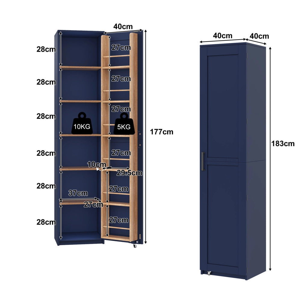 Armadio alto salvaspazio blu in MDF 40 x 40 x 183 cm