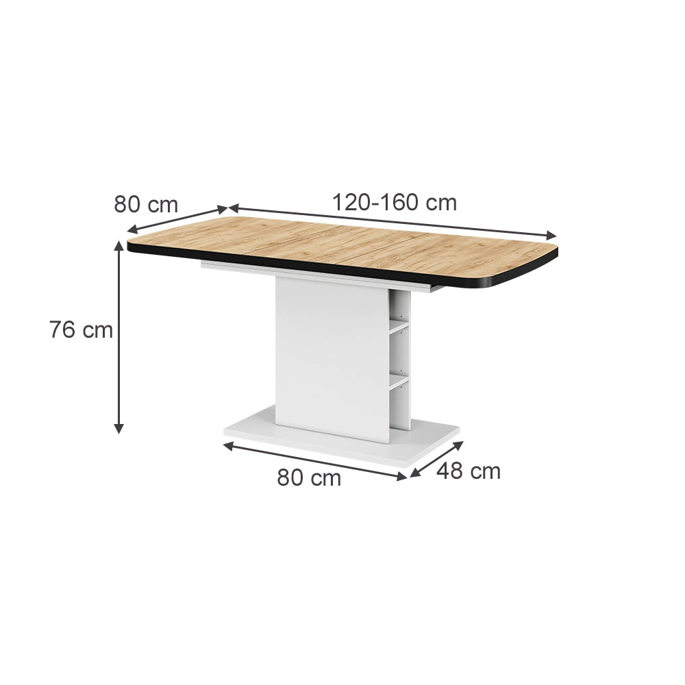 Vicco Tavolo da pranzo Estensibile Nero/Rovere Goldkraft/Bianco 120/160 x 80 cm 2 parti