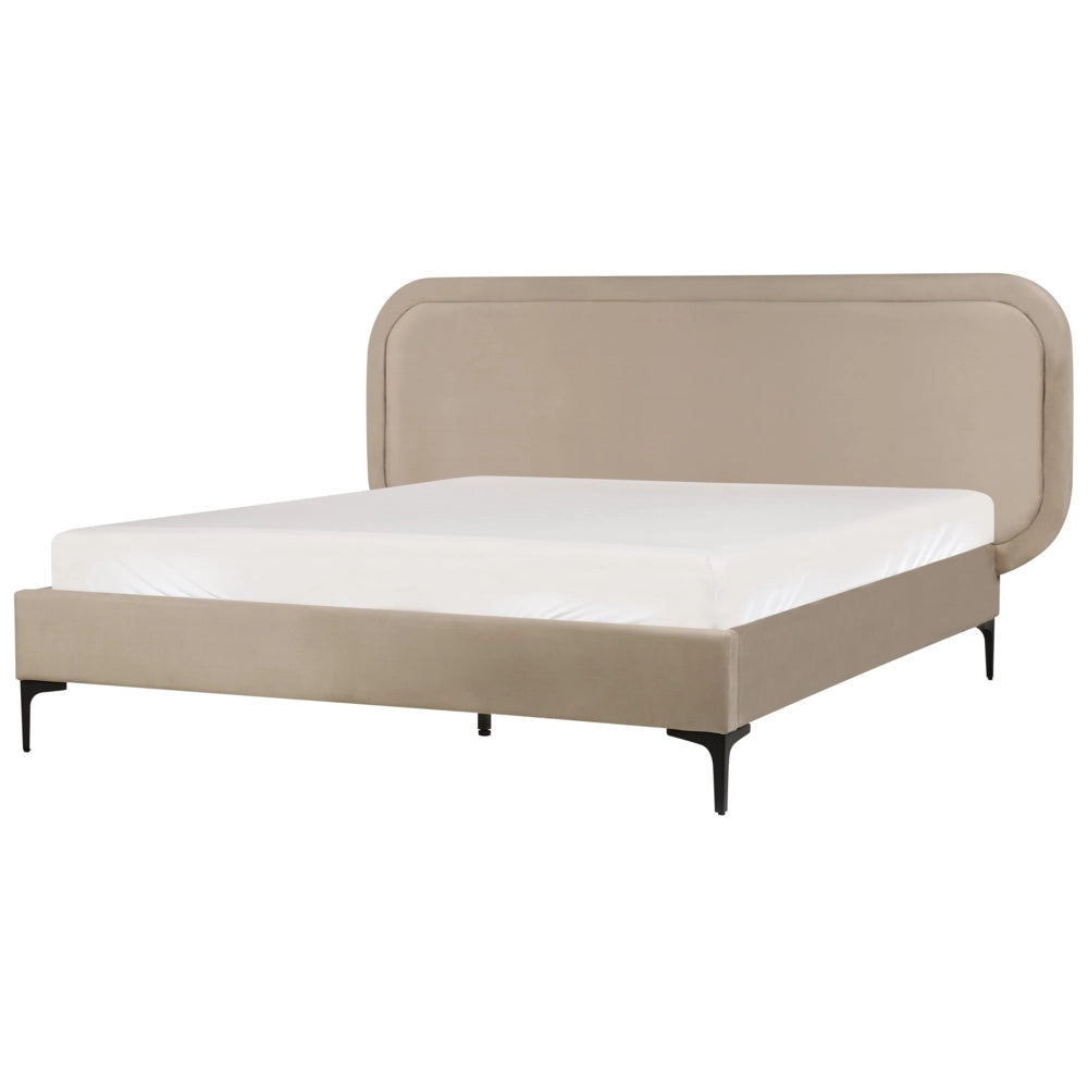 Letto matrimoniale EU Beige Velvet 140 x 200 cm Imbottito Telaio Poggiatesta