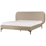 Letto matrimoniale EU Beige Velvet 140 x 200 cm Imbottito Telaio Poggiatesta