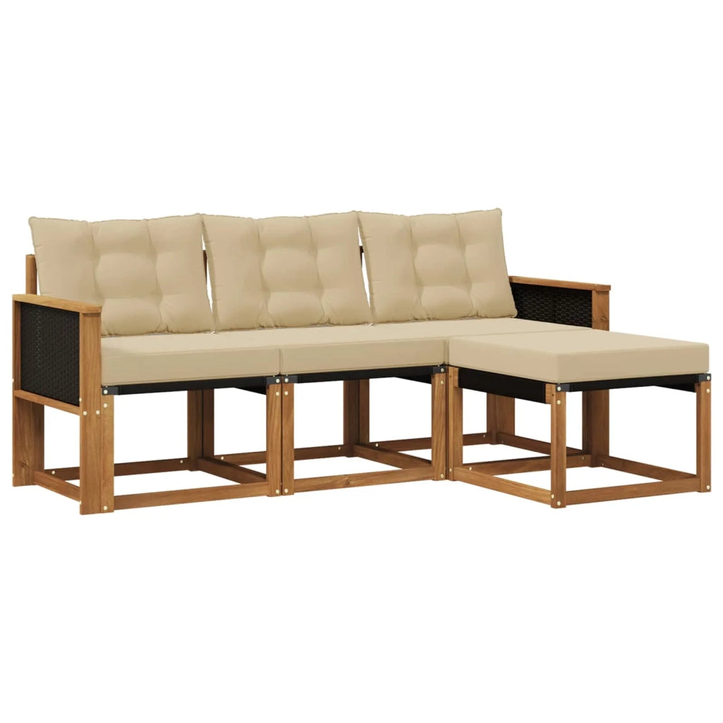 Set di divani da esterno con cuscino 4 pcs Naturale e Beige