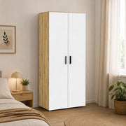 Armadio Camera da Letto Malvito, Guardaroba 2 Ante un Ripiano, 74x179h cm Marrone Rovere