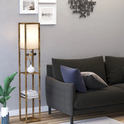 Lampada da terra con scaffali in legno, 26 x 26 x 160 cm, colore Rustic Brown, per soggiorno e camera da letto