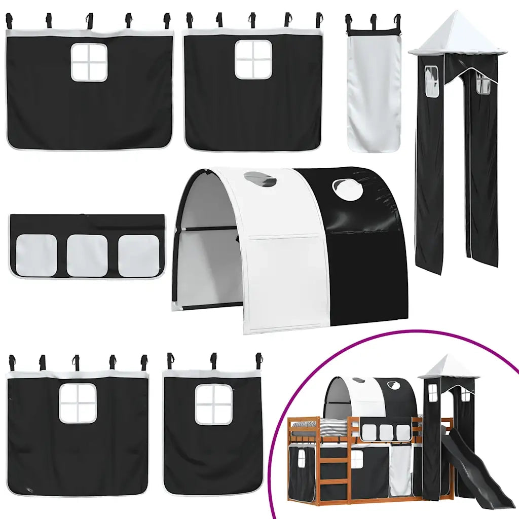 vidaXL Letto a Castello con Scivolo e Tende Bianco e Nero 90x200 cm