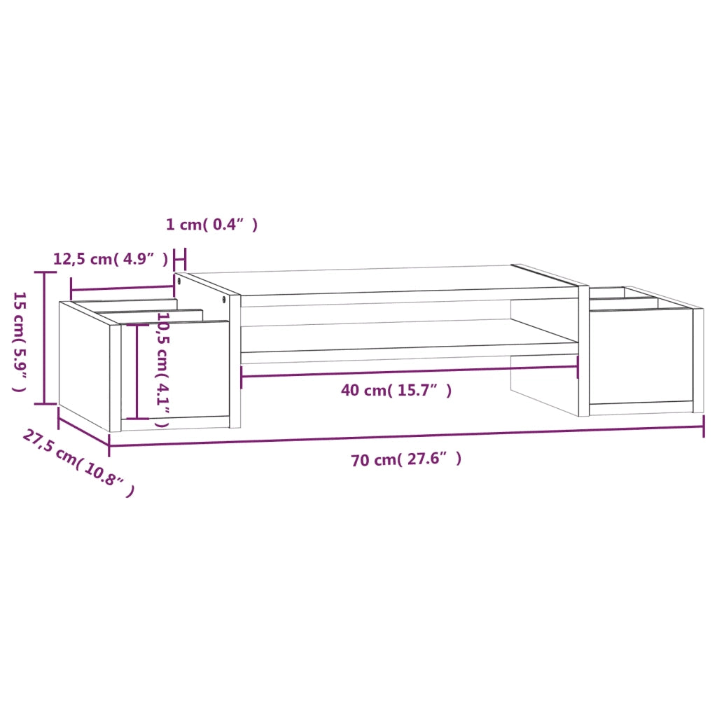 Supporto per Monitor ambra 70x27,5x15 cm Legno Massello di Pino 813967