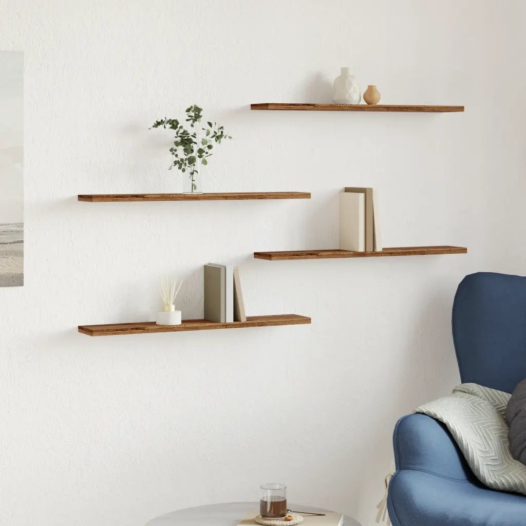 Mensole a Parete 4 pz Legno Antico 60x20x1,5 cm in Truciolato 856297
