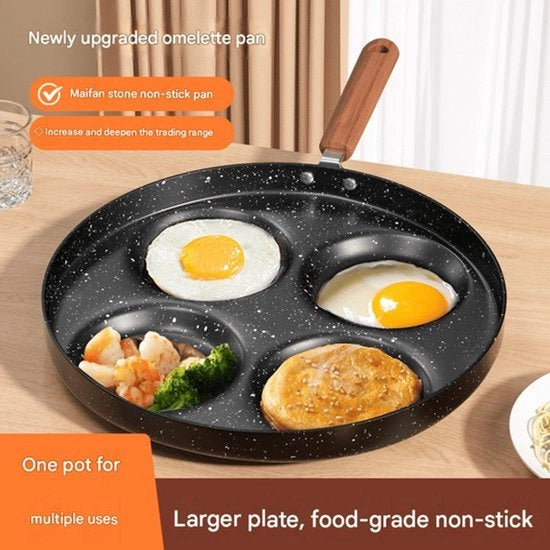 Pannetto per pancake, padella per uova, pannetto per pancake con quattro fori, padella antiscivolo, padella per uova e hamburger con quattro fori, padella antiscivolo per crêpe per uso a gas