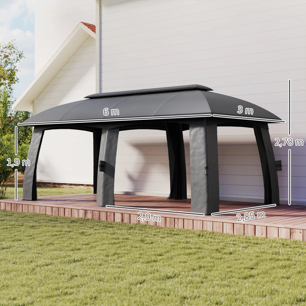 Gazebo da giardino ¨C zephmum ¨C 3x6x3 m con rete anti-insetti e tettoia