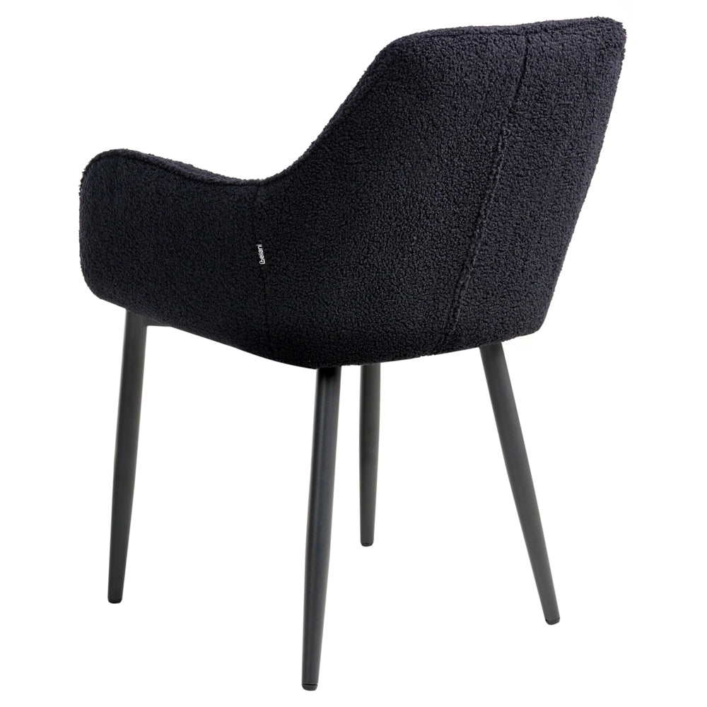 Set di 2 sedie da pranzo in tessuto bouclè nero braccioli schienale intagliato gambe in metallo moderna industriale