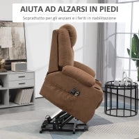 Poltrona Alzapersona Massaggiante a 8 Punti con Telecomando, in Tessuto Effetto Lino, 90x101x107 cm, Caffè