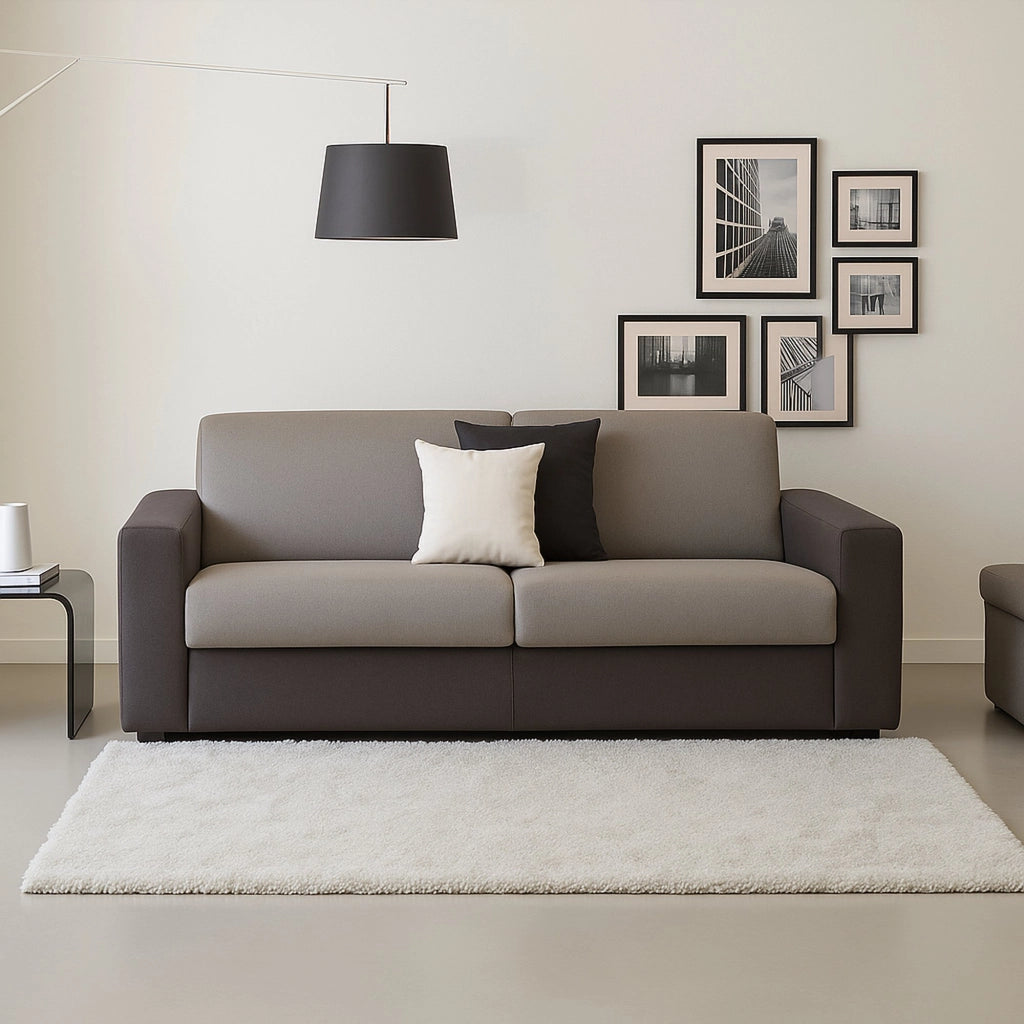 Divano fisso Ayta, Divano a 3 posti, Made in Italy, SofÒ  Soggiorno in tessuto imbottito, con Braccioli standard, cm 220x95h90, Grigio e Antracite