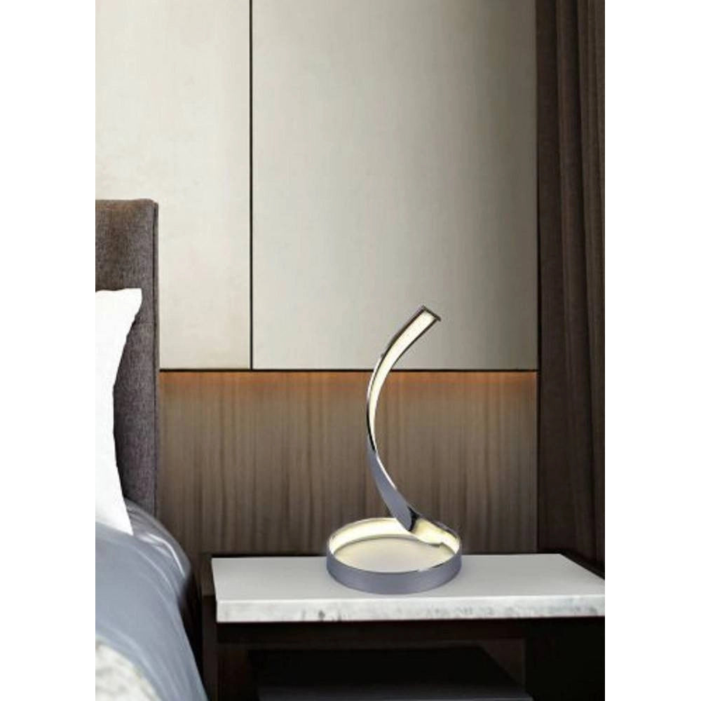 Trade Shop - Lampada Da Tavolo Led Moderna A Spirale Curva 12w Luce Comodino Argento Abatjour - -bianco Naturale      -