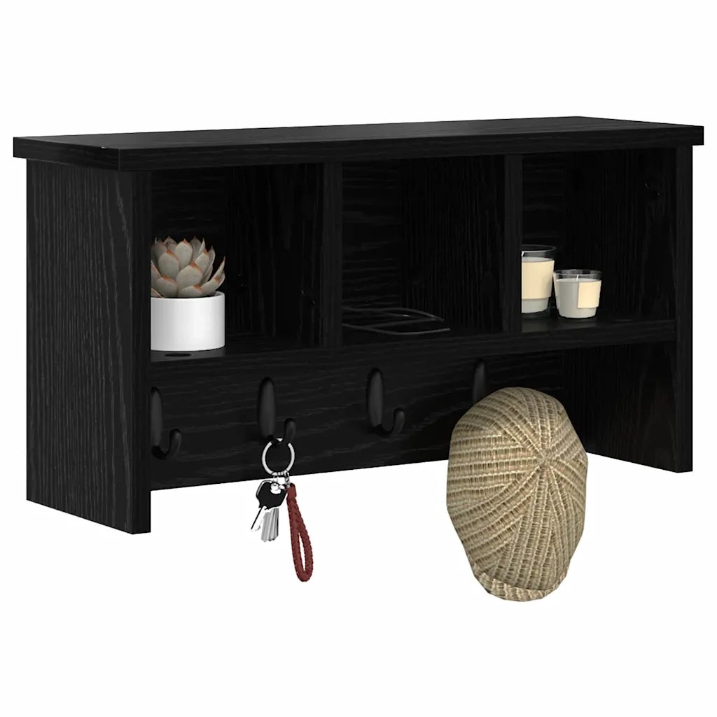 Appendiabiti a muro con lo scaffale Rovere Nero 50 x 16 x 26 cm 874308